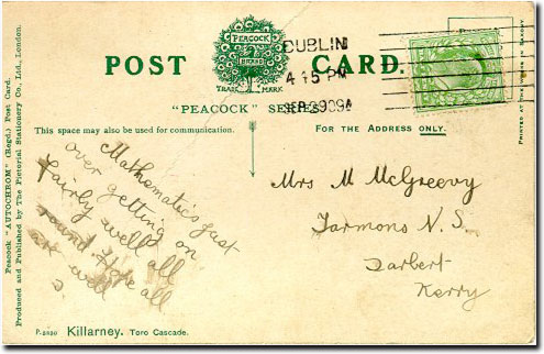 A postcard written by MacGreevy to his mother